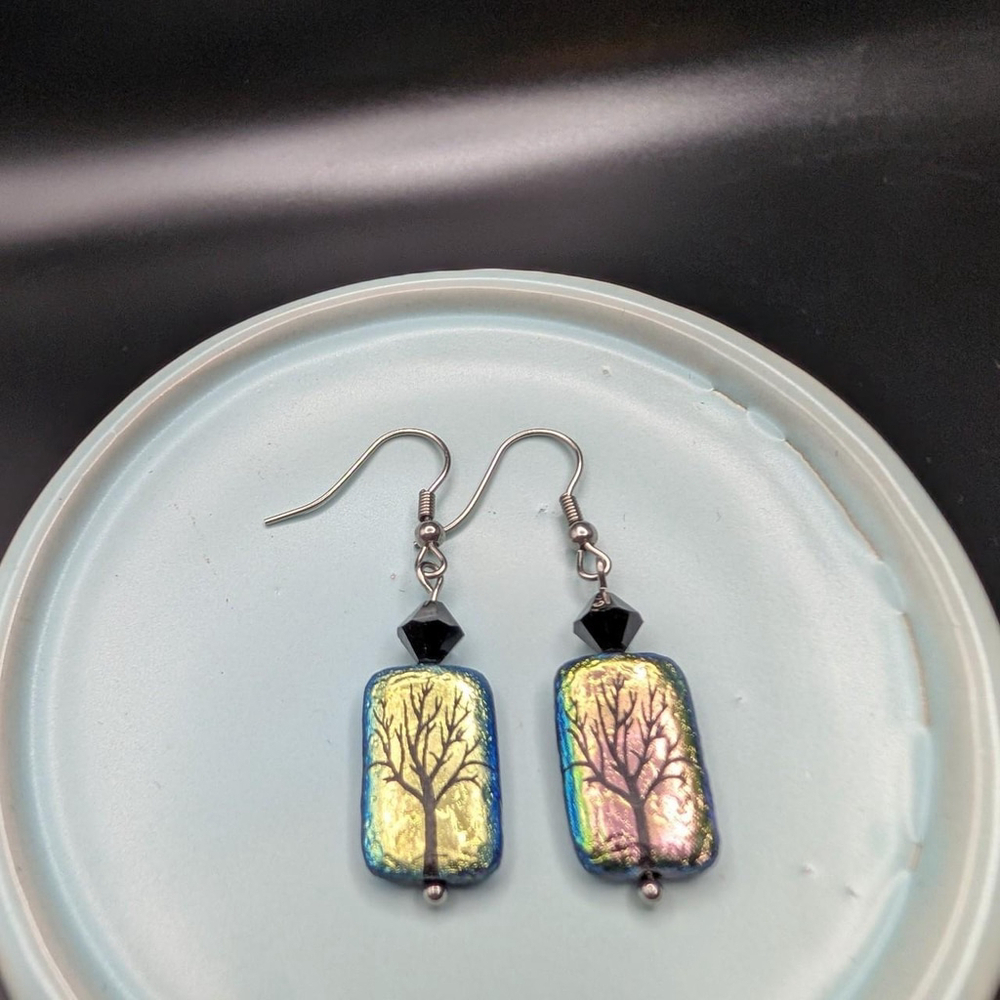 Handmade Czech Glass Tree Earrings – Iridescent - Picture 3 of 5